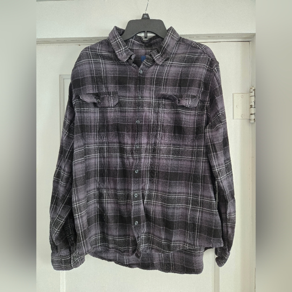 George Men's Black and Gray Plaid Button Up Shirt